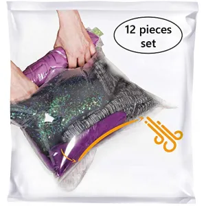 12 Travel Storage Bags for Clothes - Compression Bags for Travel - No Vacuum or Pump Sacks-Save Space in your Luggage Accessories