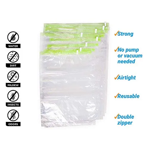 12 Travel Storage Bags for Clothes - Compression Bags for Travel - No Vacuum or Pump Sacks-Save Space in your Luggage Accessories