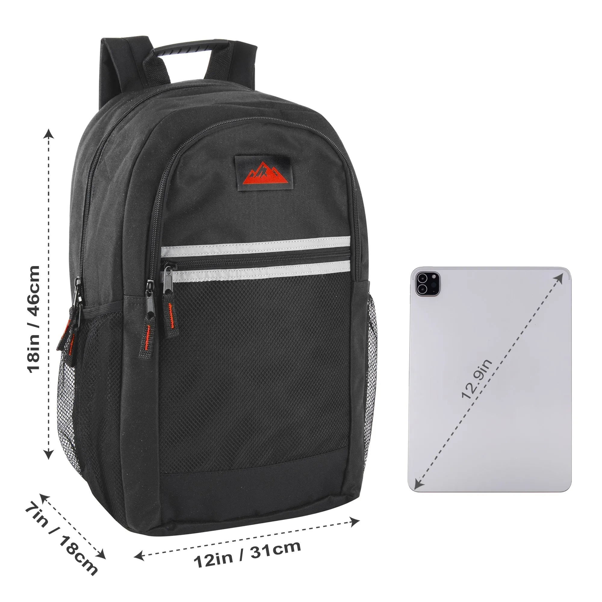 18 Inch Multi-Pocket Reflective Backpack -  Black