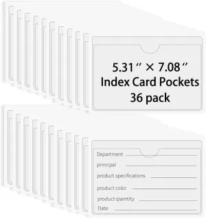 36 Pack Self Adhesive 5" x 7" Card Pockets with Top Open for Loading,Clear Plastic Labels Holders for Organizing- Storage Bins,Shelves, Library Card, Totes