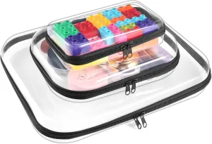 3Pcs Clear Zipper Pouch, PVC Plastic Cosmetic Travel Bag, Portable Travel Organizer Bins, Durable Makeup Bags for Toy Storage, Pencil Case(Black-13.8 9.9 7.5inch)