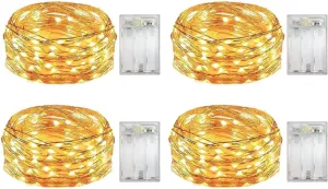 4 Pack Battery Operated Dewdrop Led Lights,Indoor Mini Fairy Lights With Timer Function,For Wedding Home Parties Christmas Holiday Decoration,6 Hours on/18 Hours Off ,30 Count LEDs,10 Feet(Warm white)