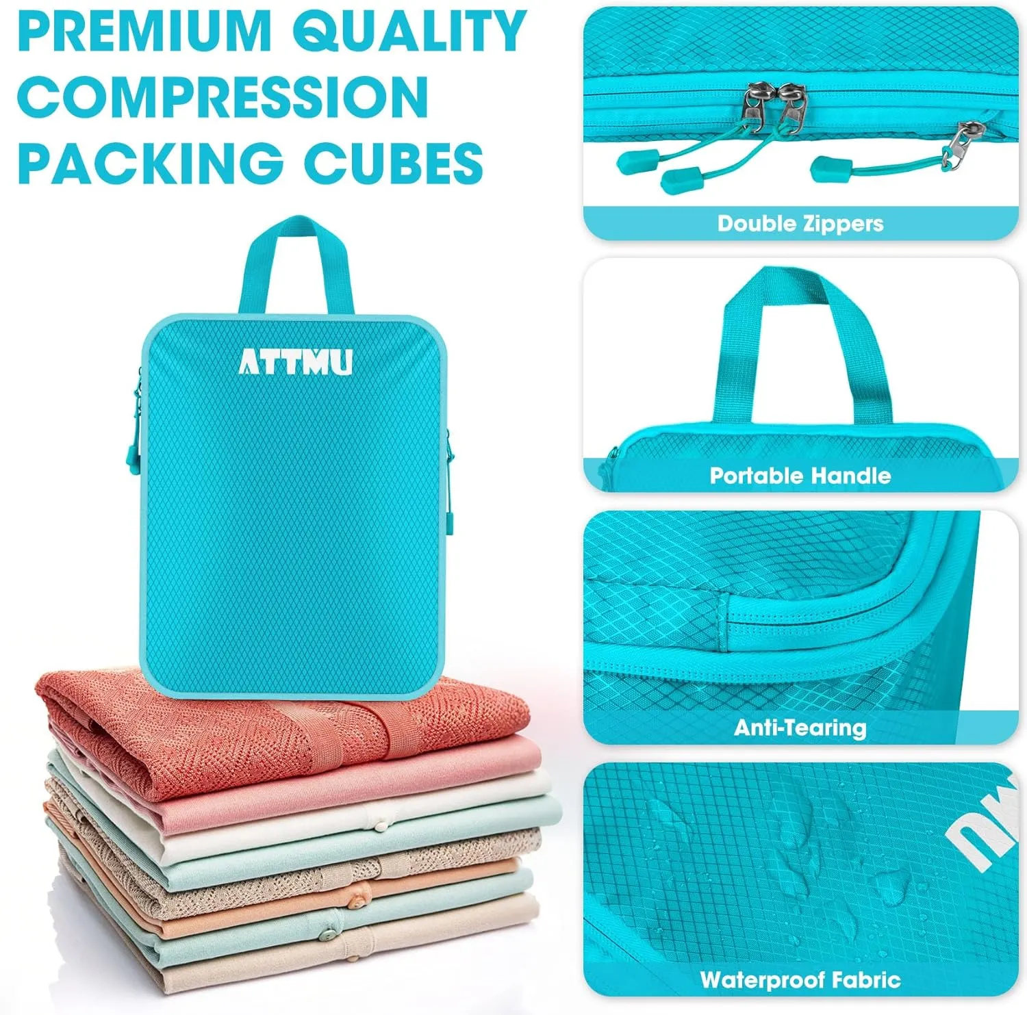 8 Set Compression Packing Cubes, Expandable Packing Cubes for Travel Essentials Accessories, Travel Compression Bags for Packing with Shoes & Laundry Bags for Carry on Luggage Suitcase (Black)