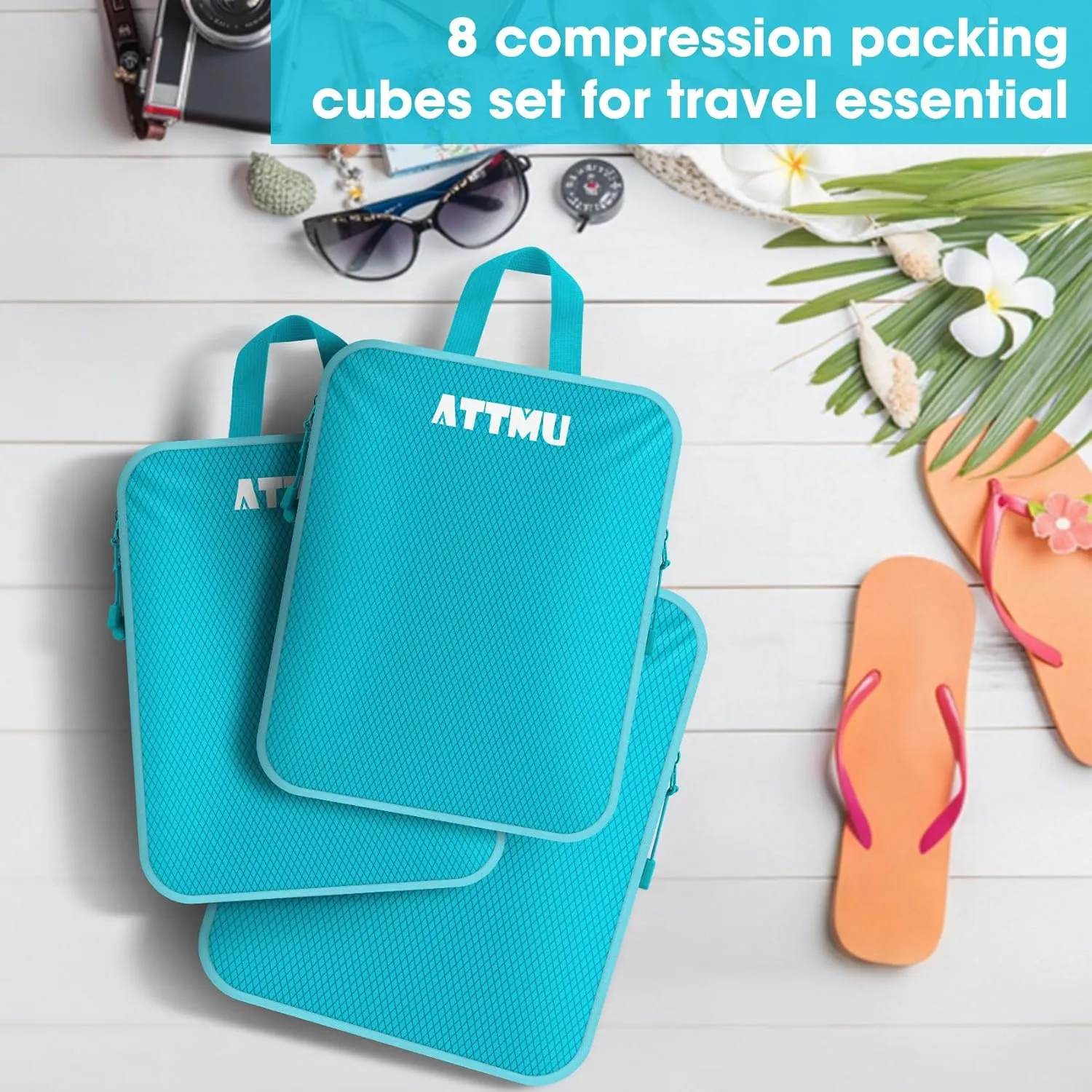 8 Set Compression Packing Cubes, Expandable Packing Cubes for Travel Essentials Accessories, Travel Compression Bags for Packing with Shoes & Laundry Bags for Carry on Luggage Suitcase (Black)