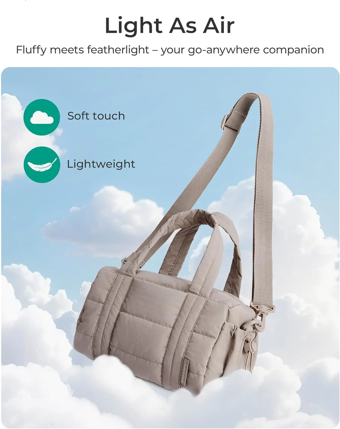BAGSMART Mini Gym Bag for Women, Small Duffle Bag with Detachable Strap, Small Crossbody Bags for Women, Puffy Quilted Shoulder Bag, Sand Brown