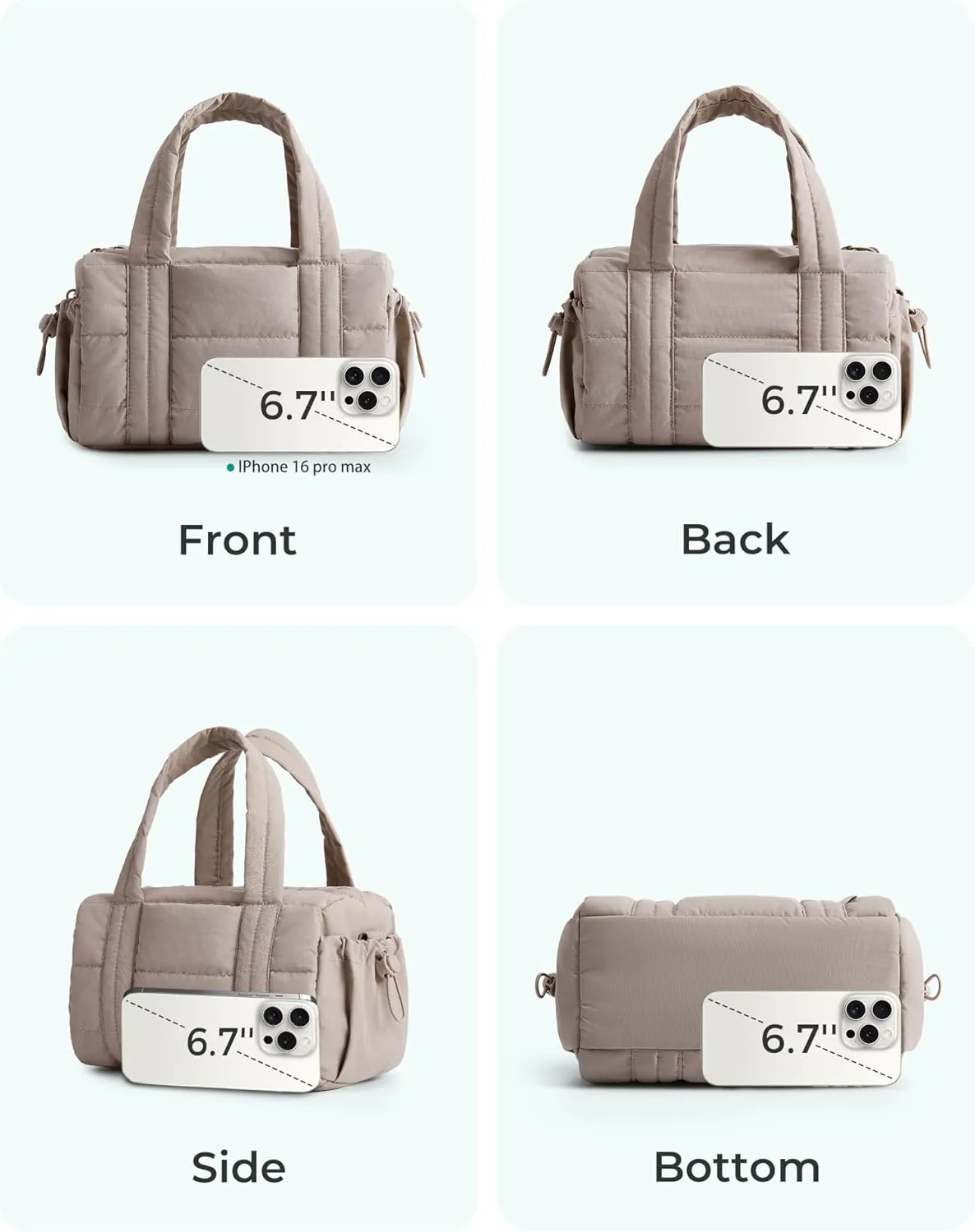 BAGSMART Mini Gym Bag for Women, Small Duffle Bag with Detachable Strap, Small Crossbody Bags for Women, Puffy Quilted Shoulder Bag, Sand Brown