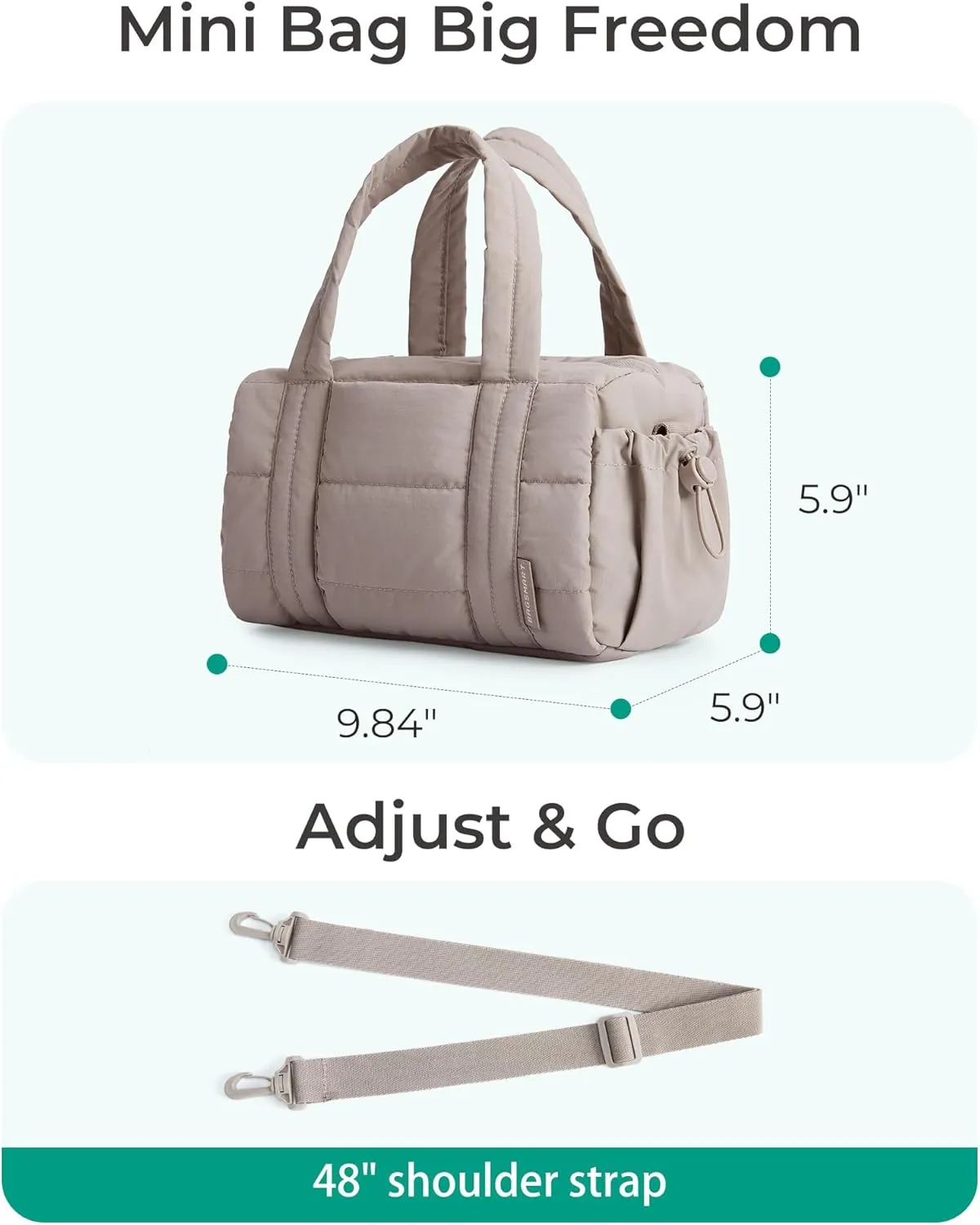 BAGSMART Mini Gym Bag for Women, Small Duffle Bag with Detachable Strap, Small Crossbody Bags for Women, Puffy Quilted Shoulder Bag, Sand Brown