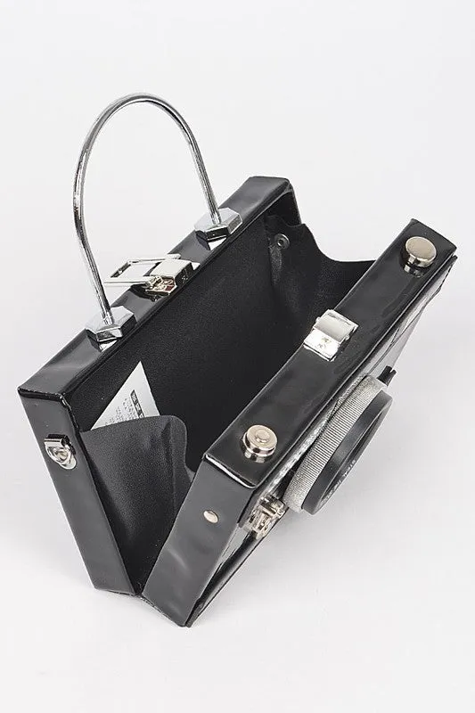Black Scarf Handle Camera Convertible Clutch