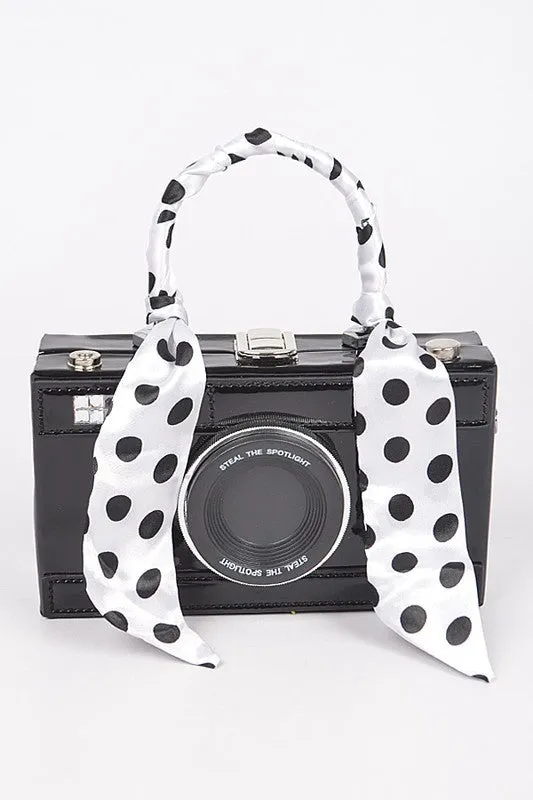 Black Scarf Handle Camera Convertible Clutch