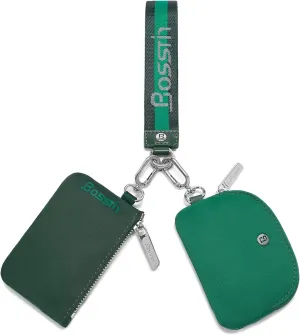BOSSTIN Dual Pouch Wristlet Wallet for Women Mini Keychain Zip Around Wristlet Wallet Portable Coin Purse Pouch (Green)