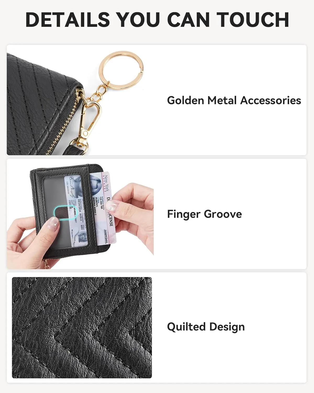 BOSTANTEN Credit Card Holder Wallet RFID Blocking Leather Small Wallet for Women Zipper Keychain Wallet with Wristlet Black
