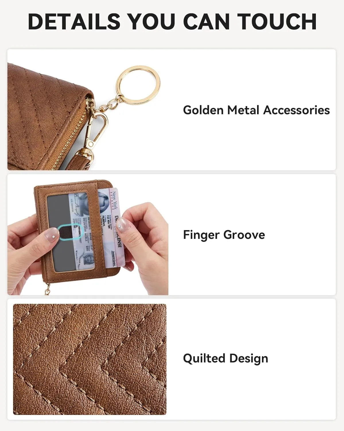 BOSTANTEN Credit Card Holder Wallet RFID Blocking Leather Small Wallet for Women Zipper Keychain Wallet with Wristlet Brown