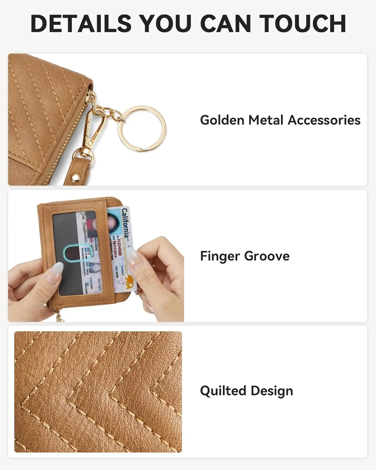 BOSTANTEN Credit Card Holder Wallet RFID Blocking Leather Small Wallet for Women Zipper Keychain Wallet with Wristlet Camel