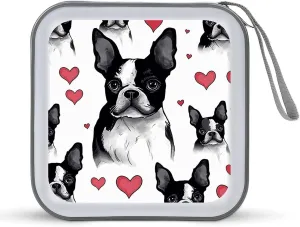 Boston Terrier Dog CD Case, DVD Case Holders Wallet Hard Plastic DVD Disc Cases Storage Binder for Car Home Office Travel
