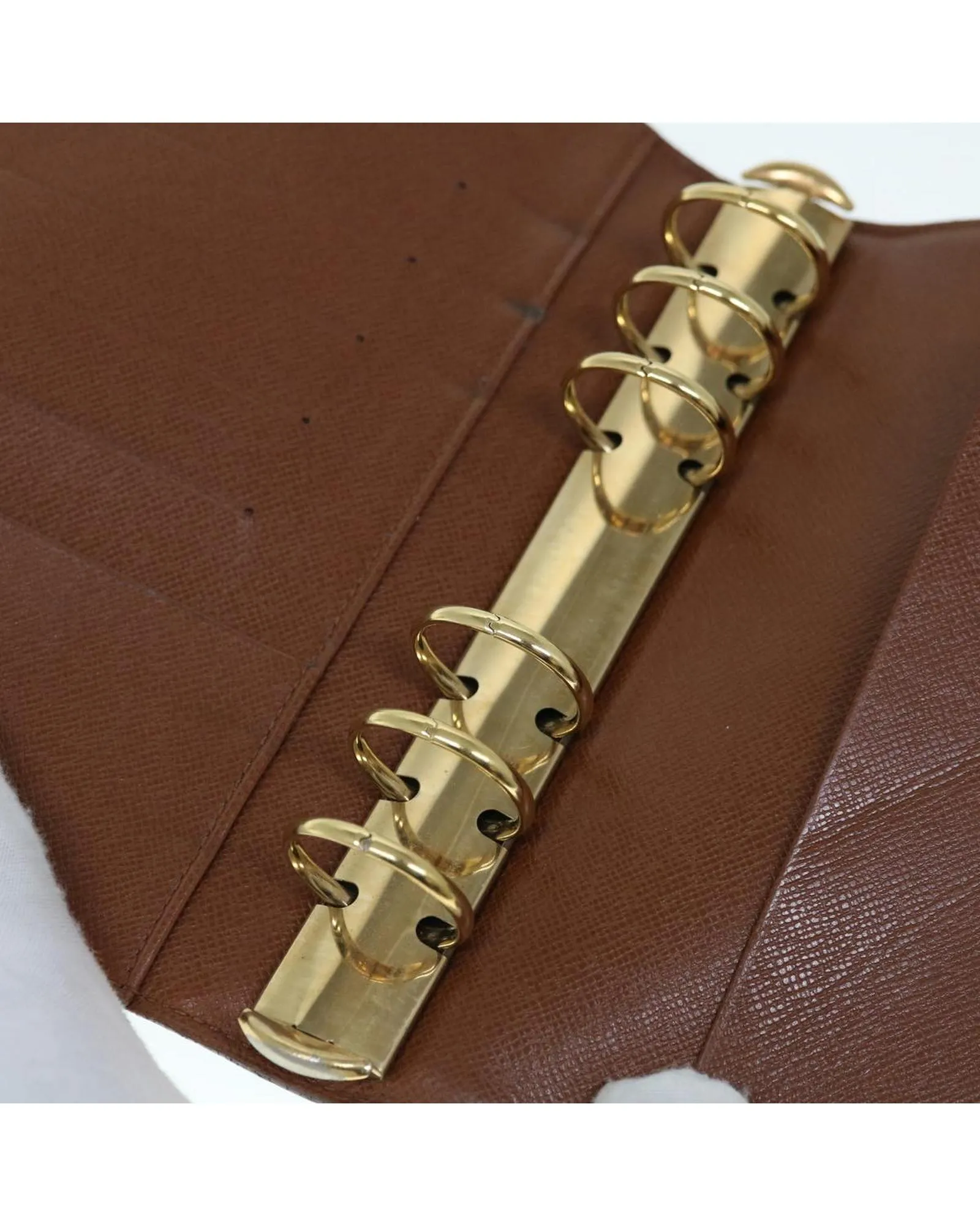 Brown Epi Leather Day Planner Cover with Button Clasp and Agenda Ring Gaps