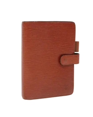 Brown Epi Leather Day Planner Cover with Button Clasp and Agenda Ring Gaps