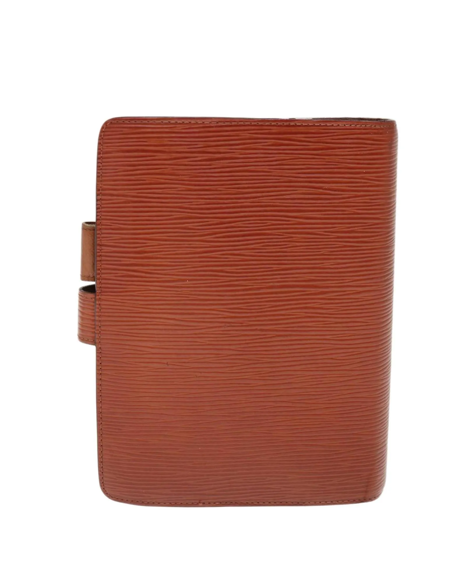 Brown Epi Leather Day Planner Cover with Button Clasp and Agenda Ring Gaps