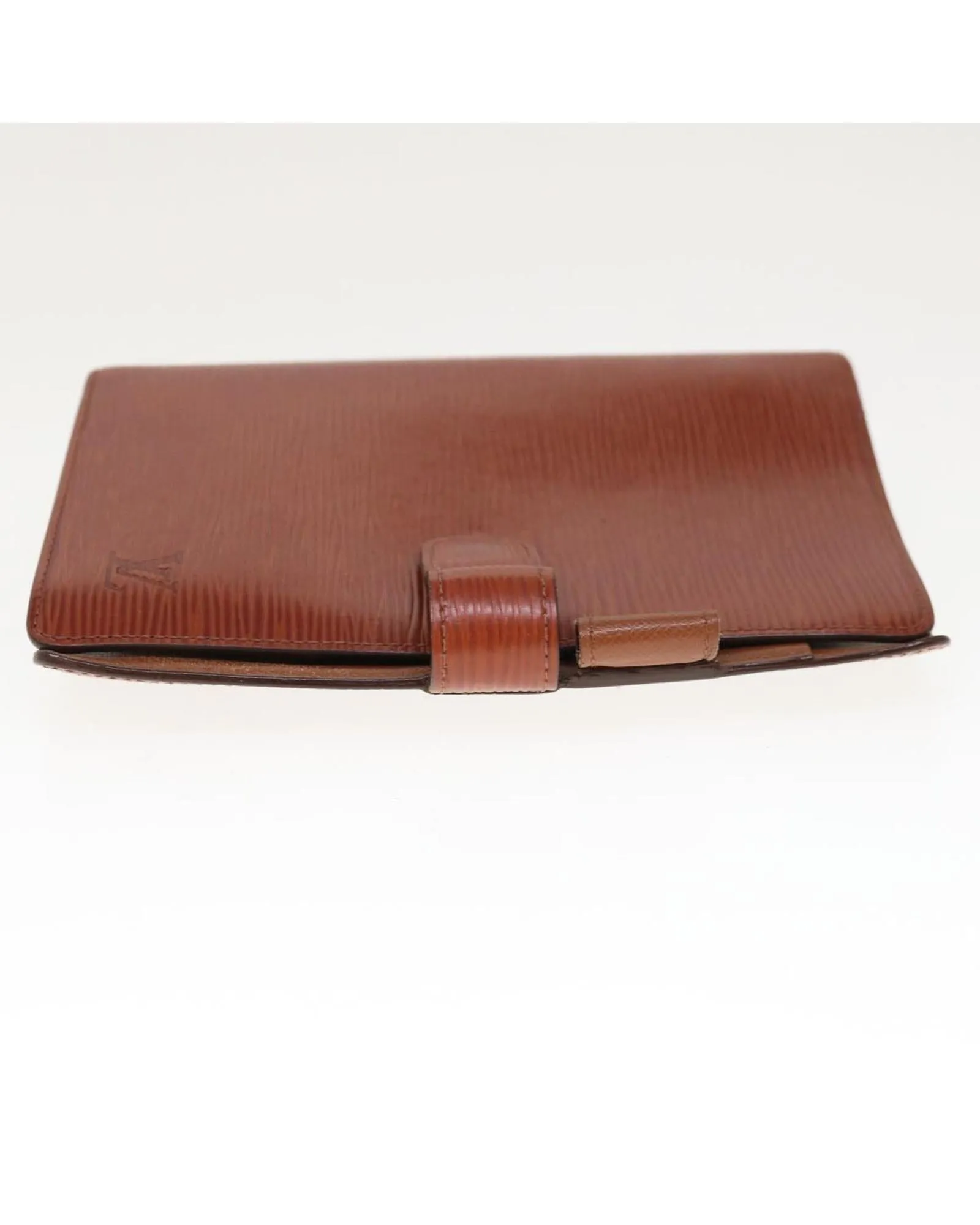 Brown Epi Leather Day Planner Cover with Button Clasp and Agenda Ring Gaps