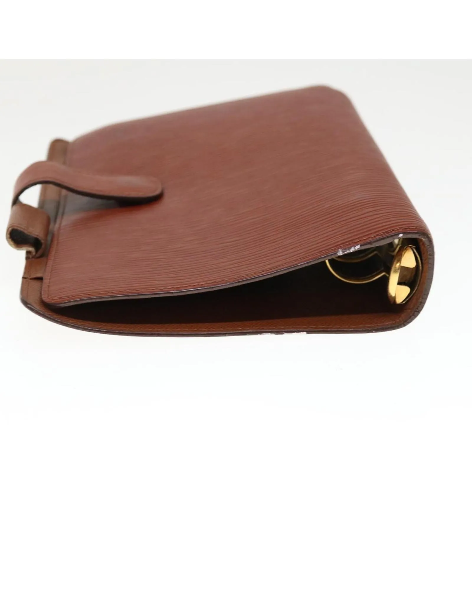 Brown Epi Leather Day Planner Cover with Button Clasp and Agenda Ring Gaps