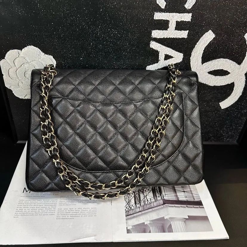 Chanel Maxi Black Gold Quilted Crossbody Bag