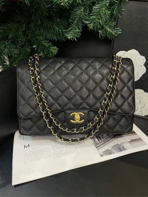 Chanel Maxi Black Gold Quilted Crossbody Bag
