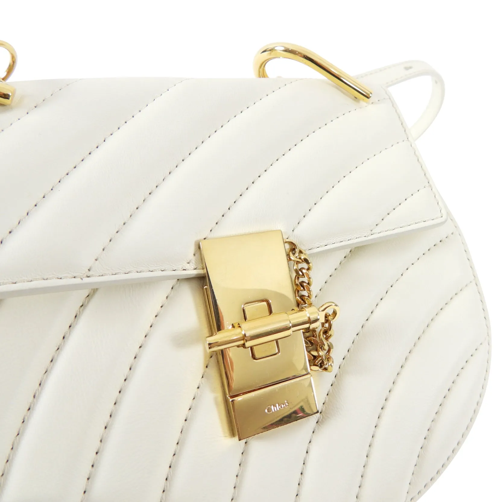 Chloe Drew Bijoux Small Ivory Quilted Chain Crossbody Bag