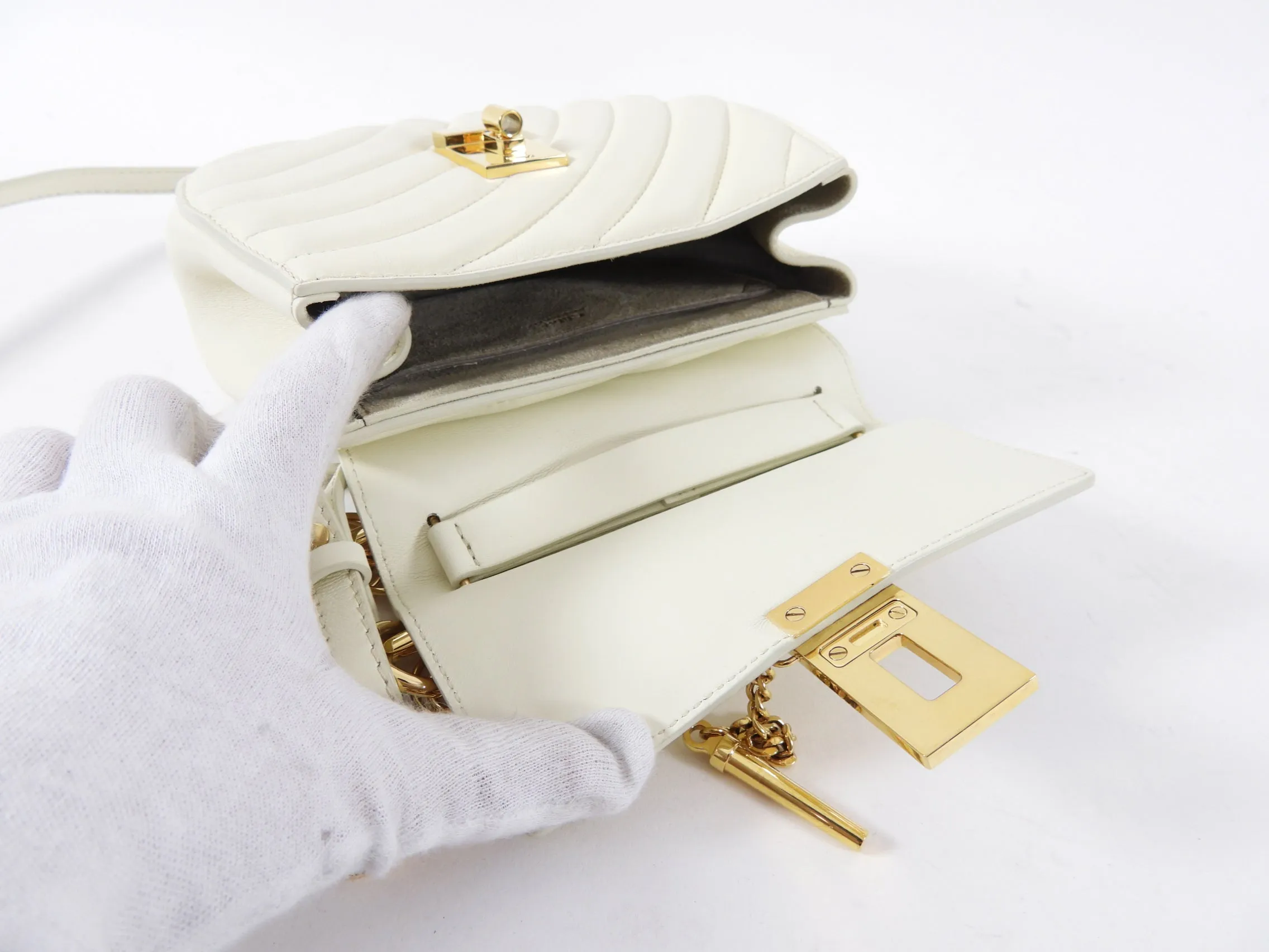 Chloe Drew Bijoux Small Ivory Quilted Chain Crossbody Bag