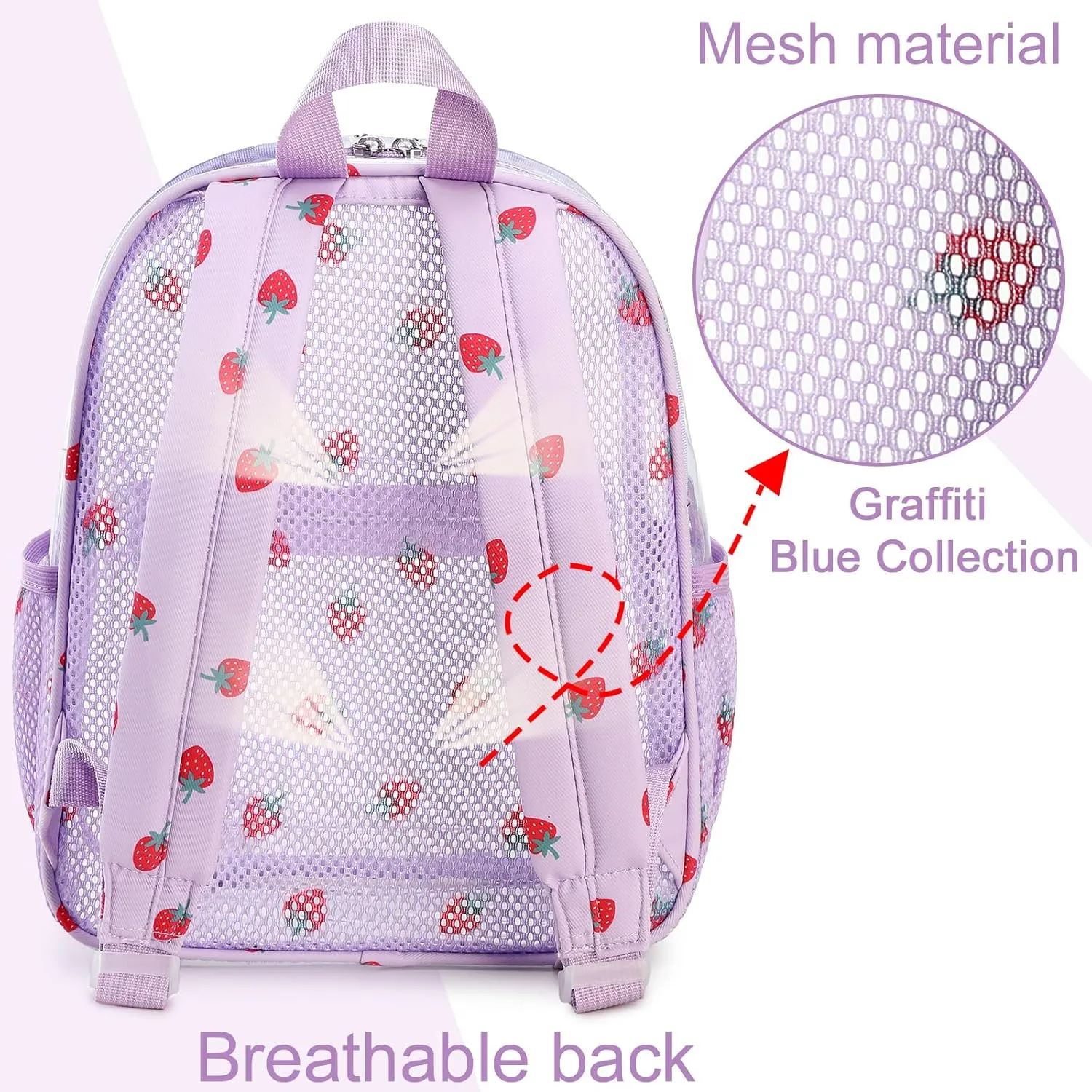 Clear Mini Backpack for Stadium Events 12x12x6 Small Transparent Backpacks Plastic See Through Clear Bag for Concerts Work (C-Red Strawberry Beige)