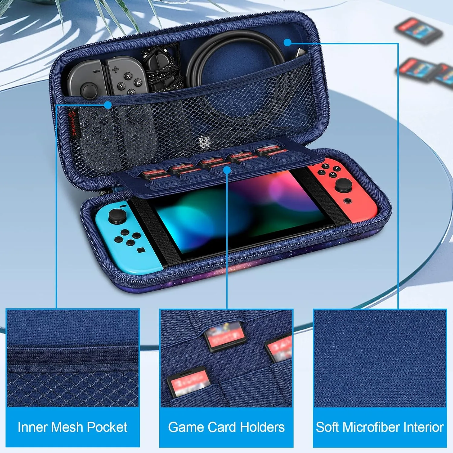 Fintie Carrying Case for Nintendo Switch OLED Model 7.0"/Switch 6.2", Portable Traveler Protective Cover Storage Bag with 10 Game Card Slots & Inner Pocket, Galaxy