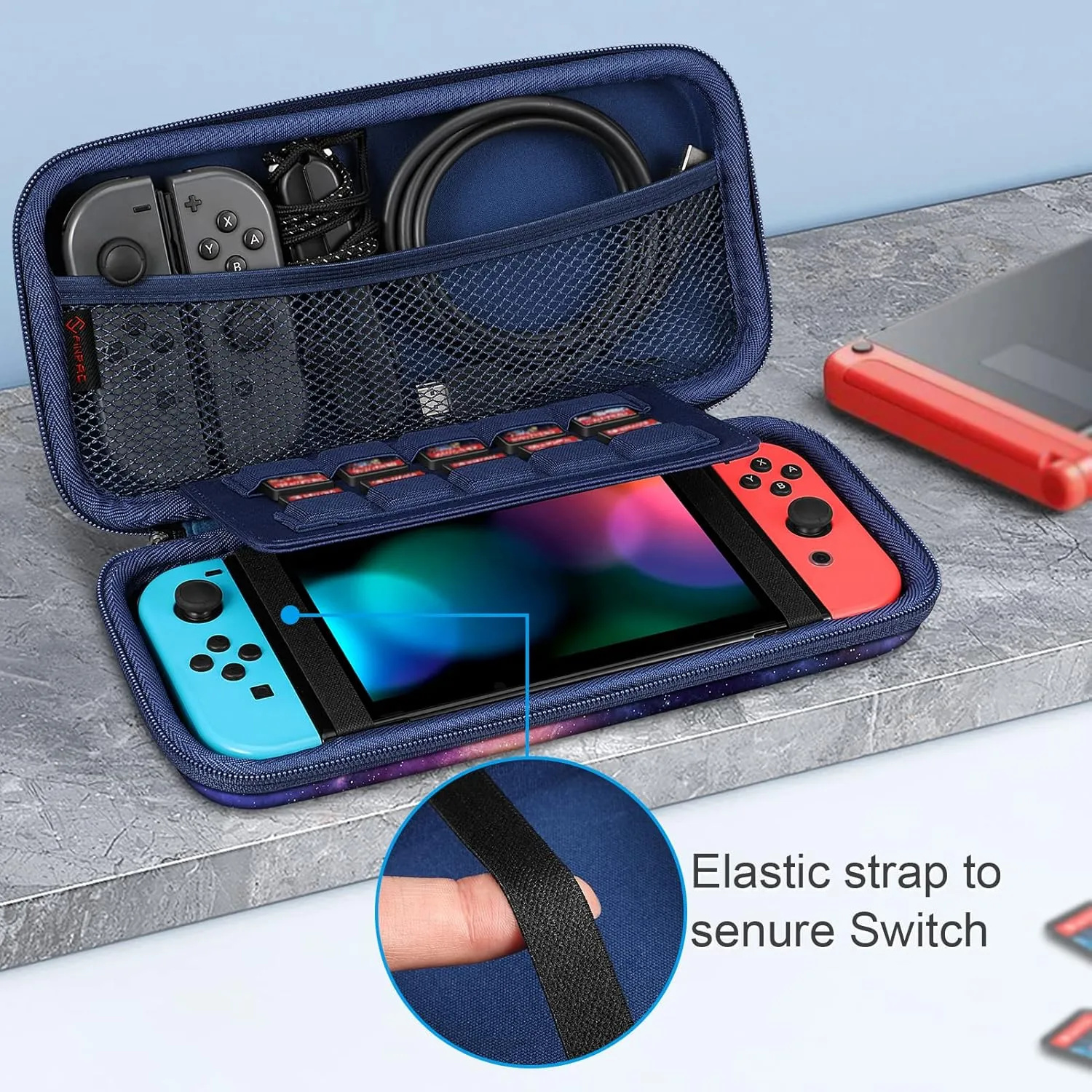 Fintie Carrying Case for Nintendo Switch OLED Model 7.0"/Switch 6.2", Portable Traveler Protective Cover Storage Bag with 10 Game Card Slots & Inner Pocket, Galaxy