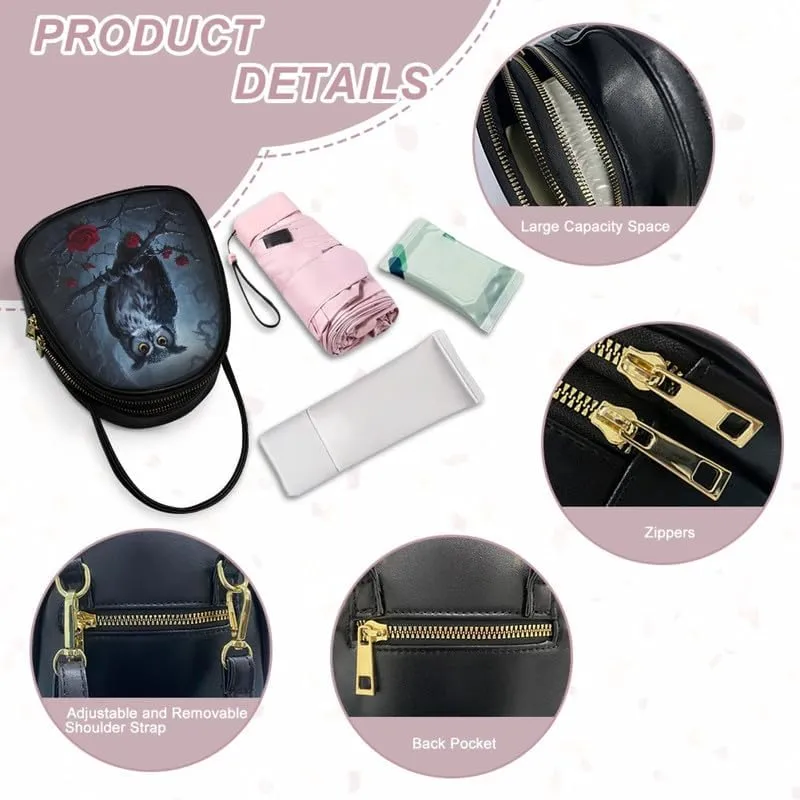 Gothic Small Crossbody Bags for Women, Mini PU Leather Cell Phone Purse Zip Shoulder Handbags Adjustable Straps
