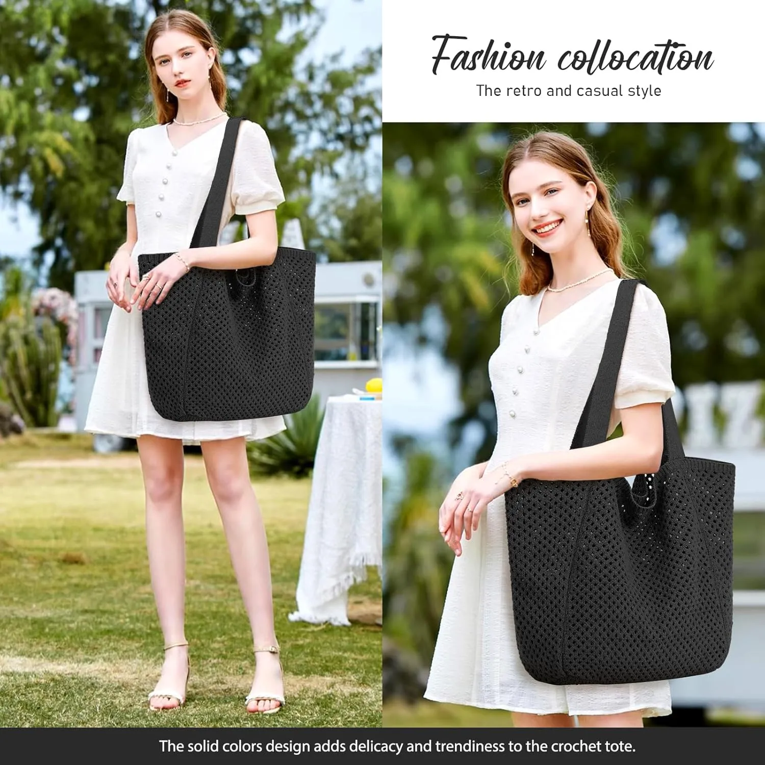 hatisan Crochet Bags for Women - Summer Beach Tote, Aesthetic Hippie Knit Bag