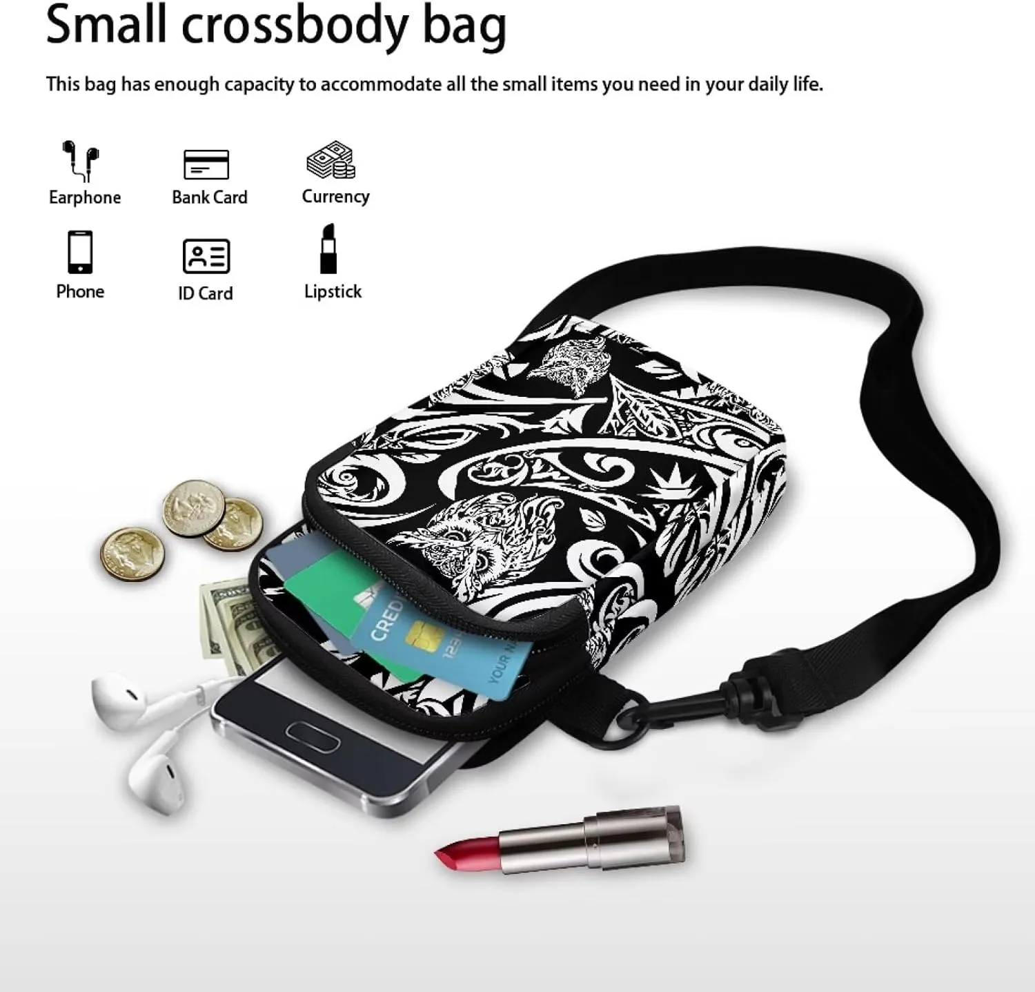 Hawaiian Tribal Small Crossbody Bags for Women Cell Phone Bag Purse, Sea Turtle Zipper Sling Purses Shoulder Bag