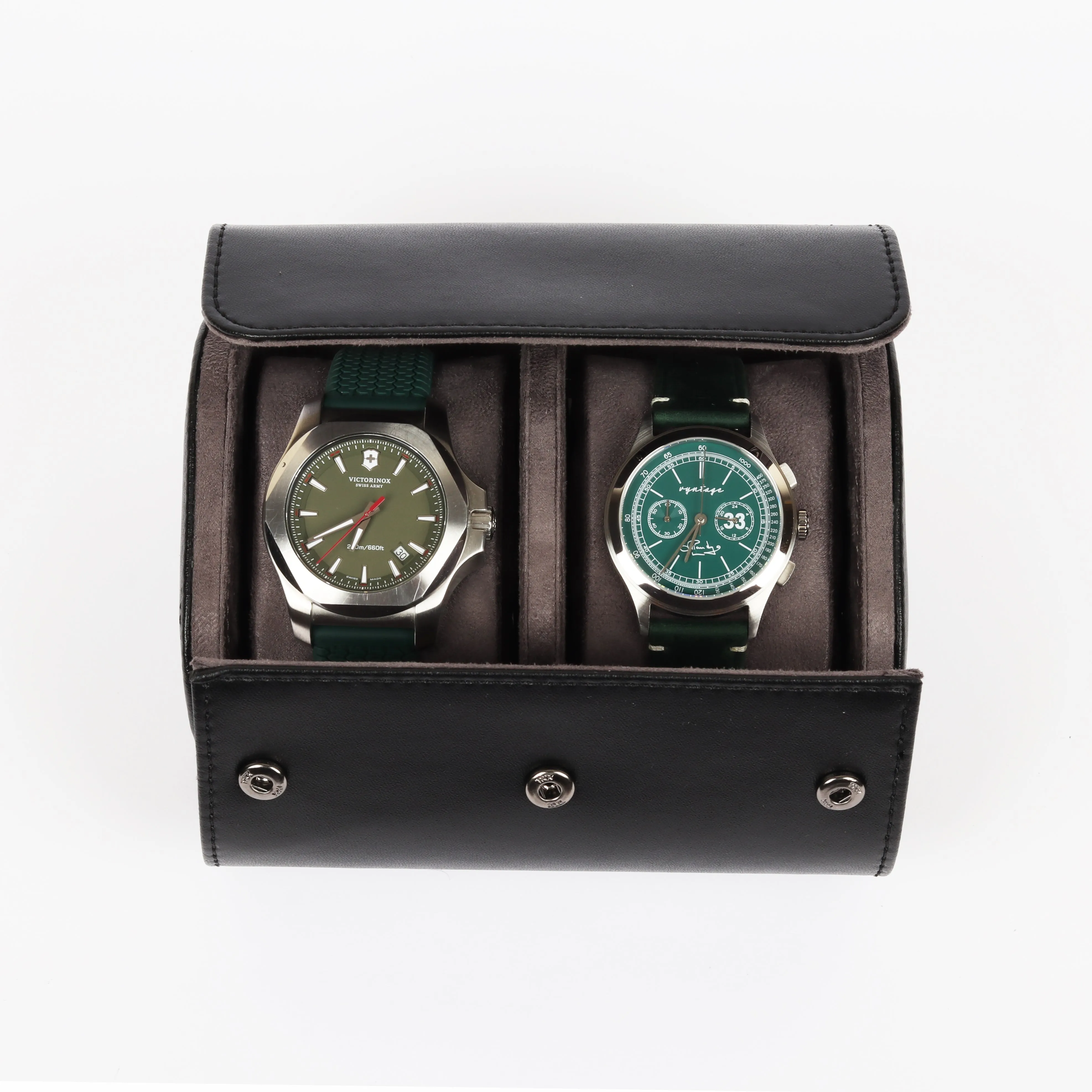 HQ Watch Case 2 Slots Travel Watch Roll Black