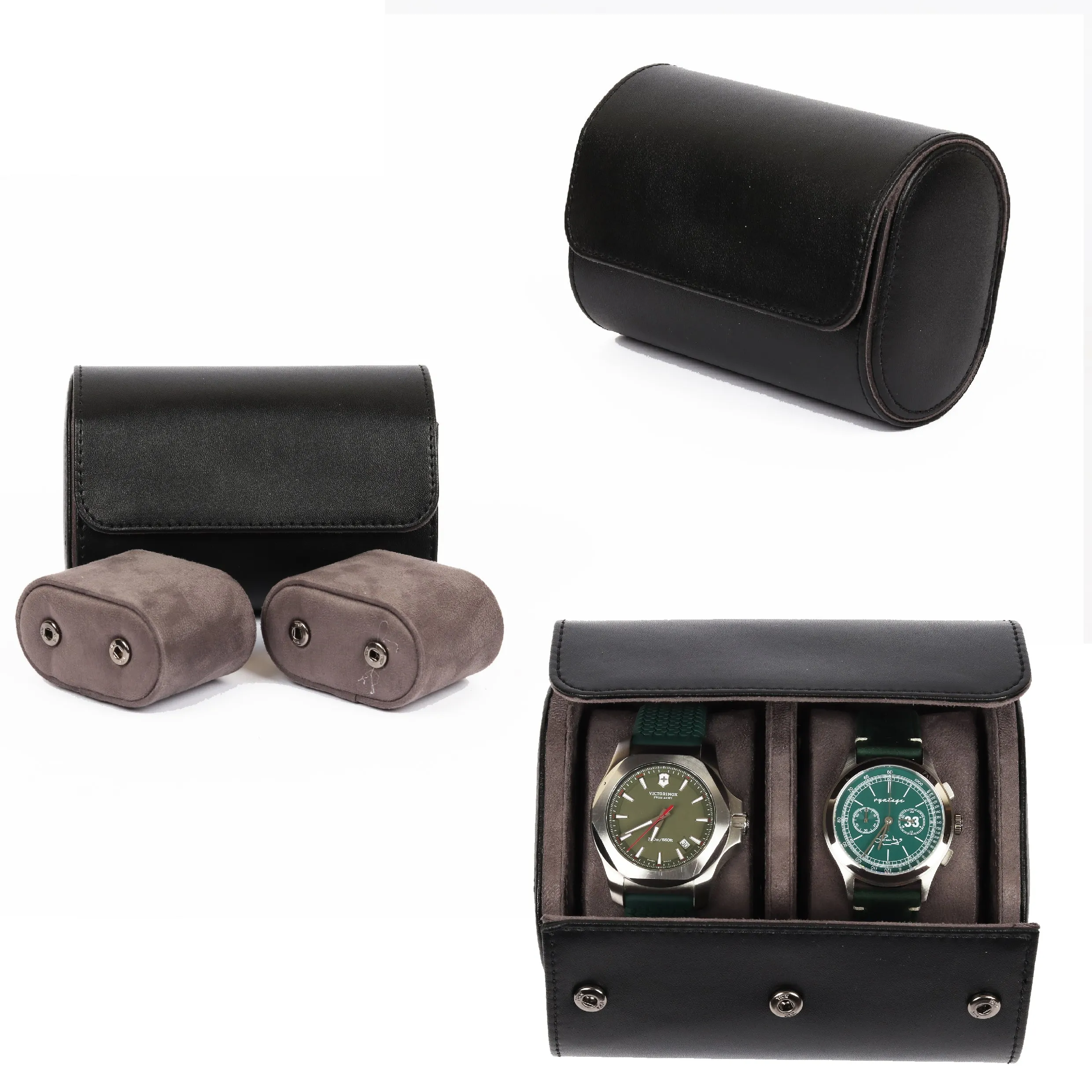 HQ Watch Case 2 Slots Travel Watch Roll Black