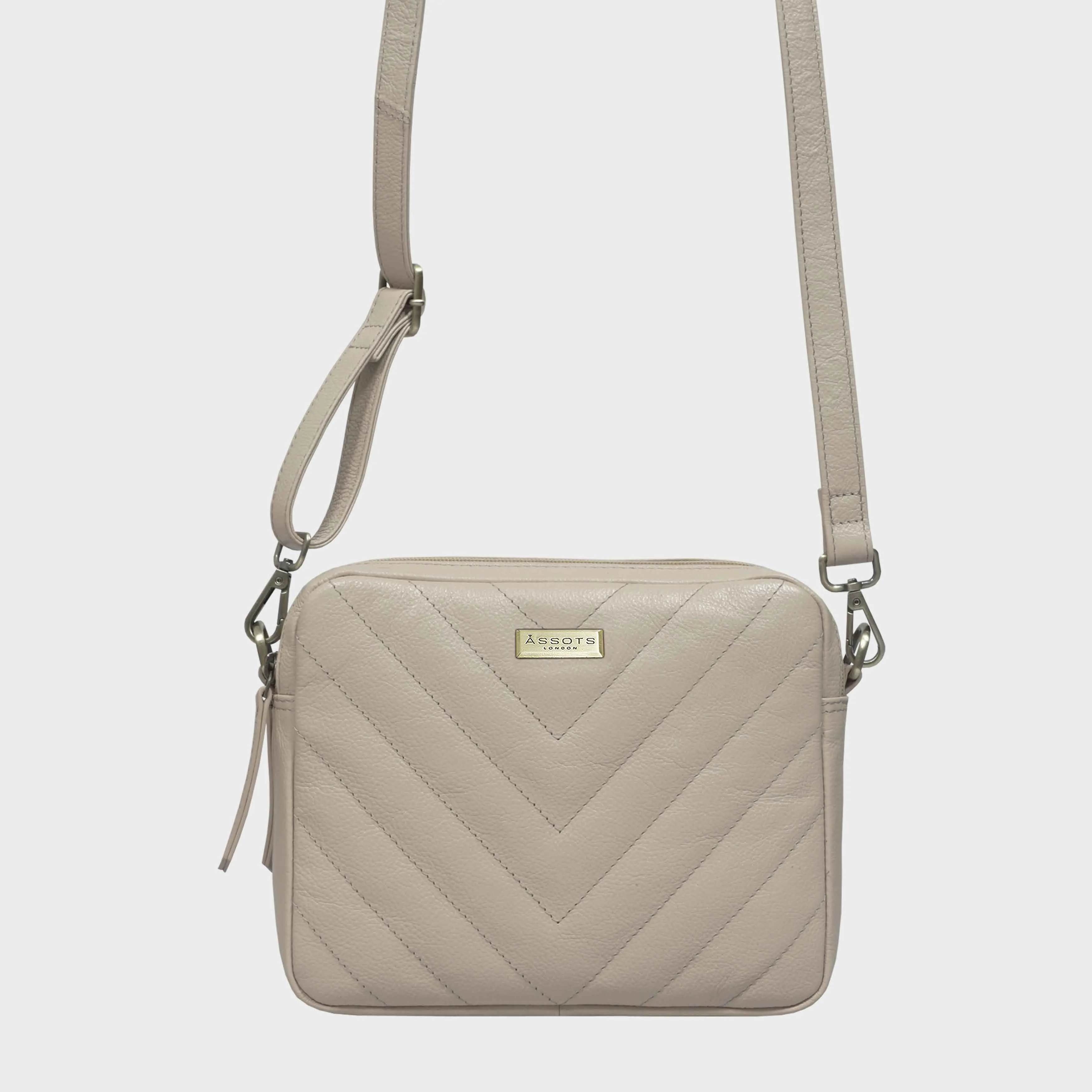 'IRIS' Cream Quilted Soft Pebble Grain Leather Crossbody Bag