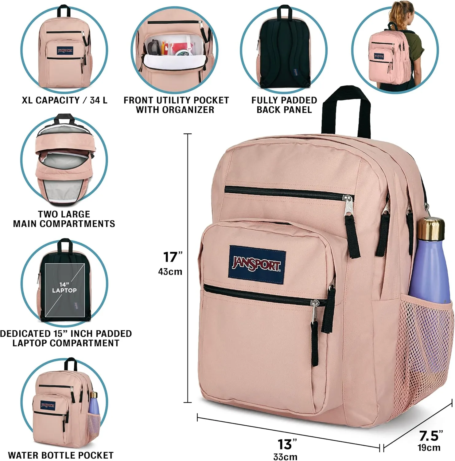 JanSport Laptop Backpack - Computer Bag with 2 Compartments, Ergonomic Shoulder Straps, 15 Laptop Sleeve, Haul Handle - Five A Day Cream