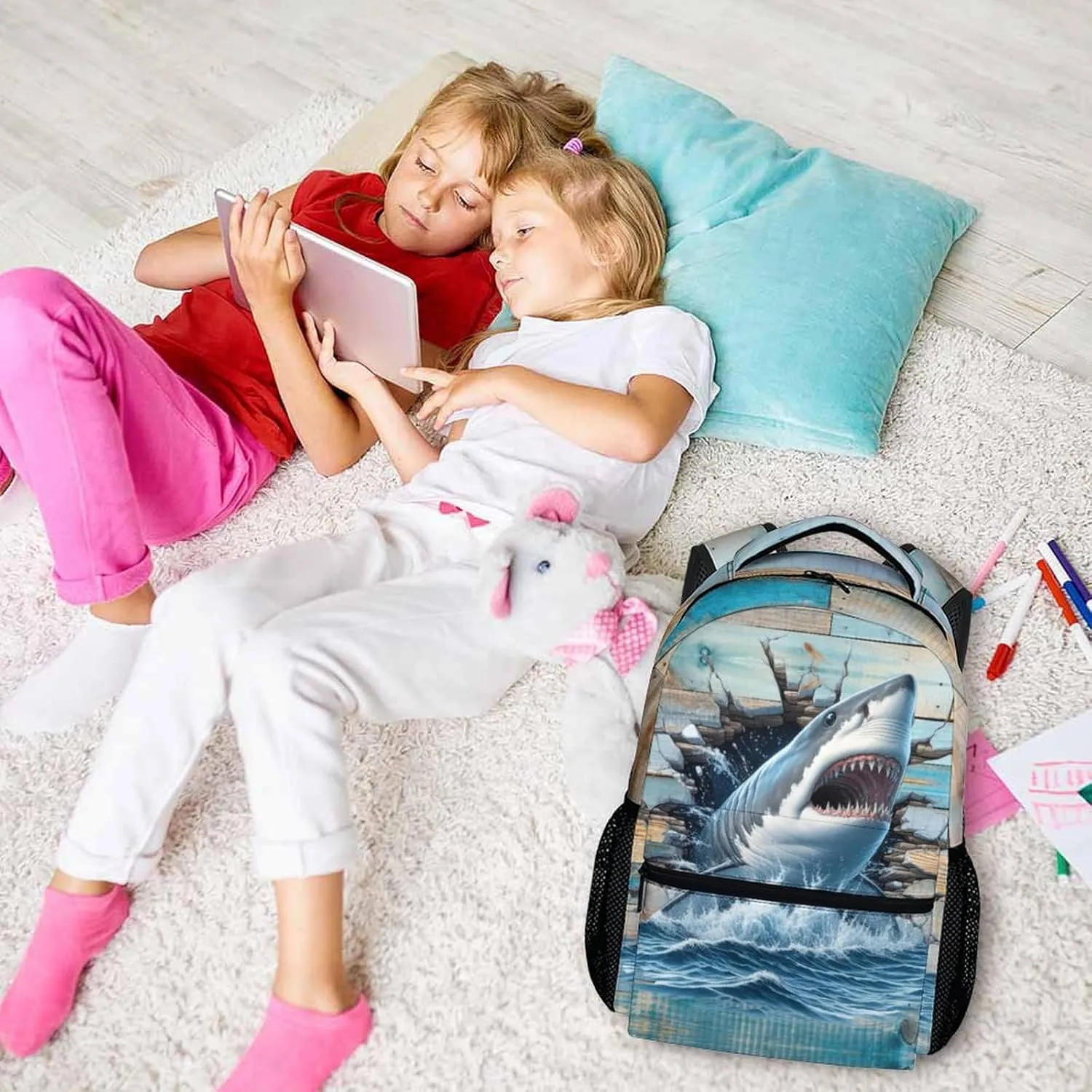 Kids Backpack, Shark Backpacks for Kids 3-8, Shark Theme Gift, Cute 17 Inch Bookbags for Boys Girls, Leisure Bookbag for School Travel Camping Outdoor