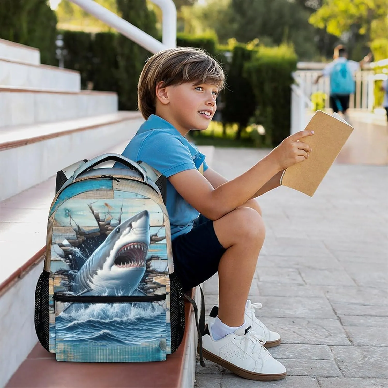 Kids Backpack, Shark Backpacks for Kids 3-8, Shark Theme Gift, Cute 17 Inch Bookbags for Boys Girls, Leisure Bookbag for School Travel Camping Outdoor