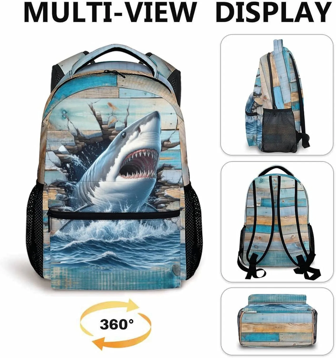 Kids Backpack, Shark Backpacks for Kids 3-8, Shark Theme Gift, Cute 17 Inch Bookbags for Boys Girls, Leisure Bookbag for School Travel Camping Outdoor