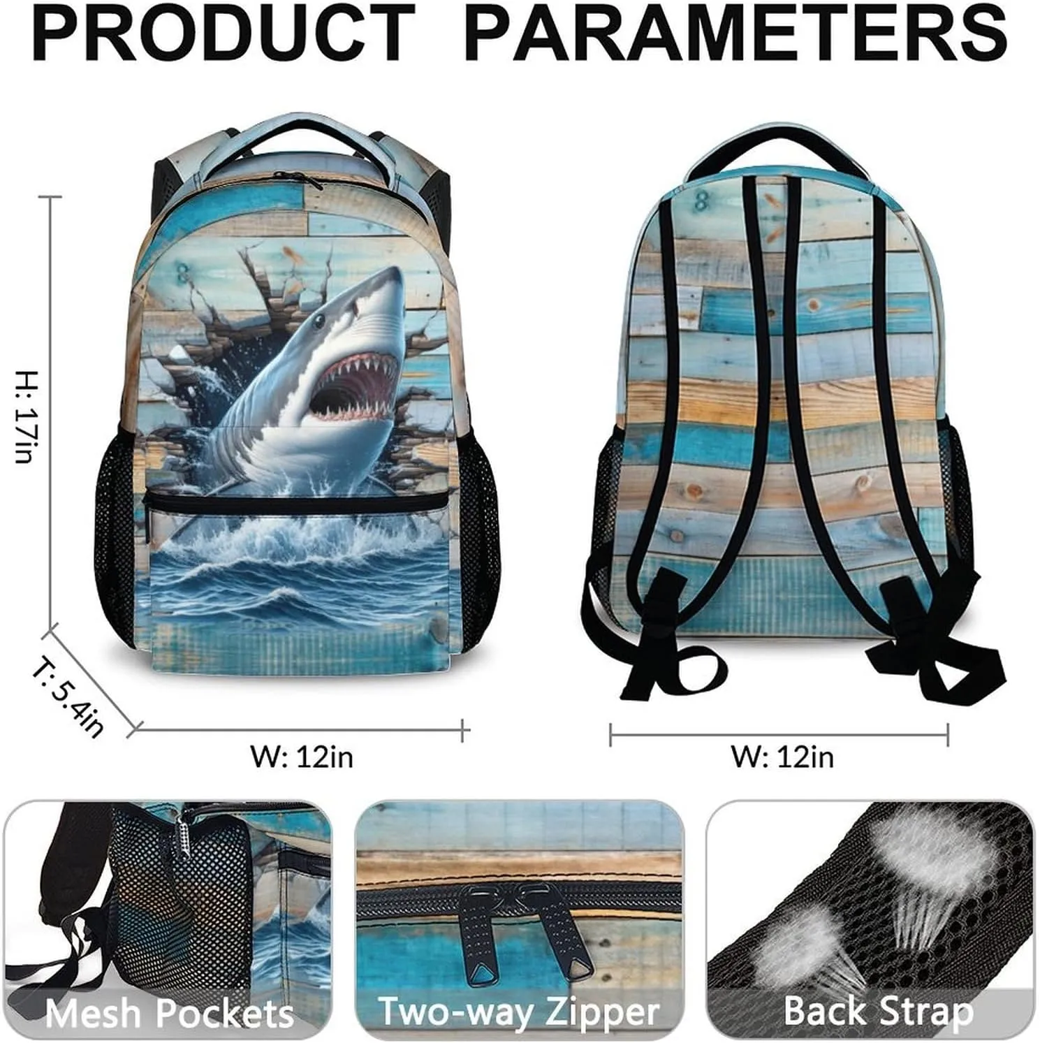 Kids Backpack, Shark Backpacks for Kids 3-8, Shark Theme Gift, Cute 17 Inch Bookbags for Boys Girls, Leisure Bookbag for School Travel Camping Outdoor