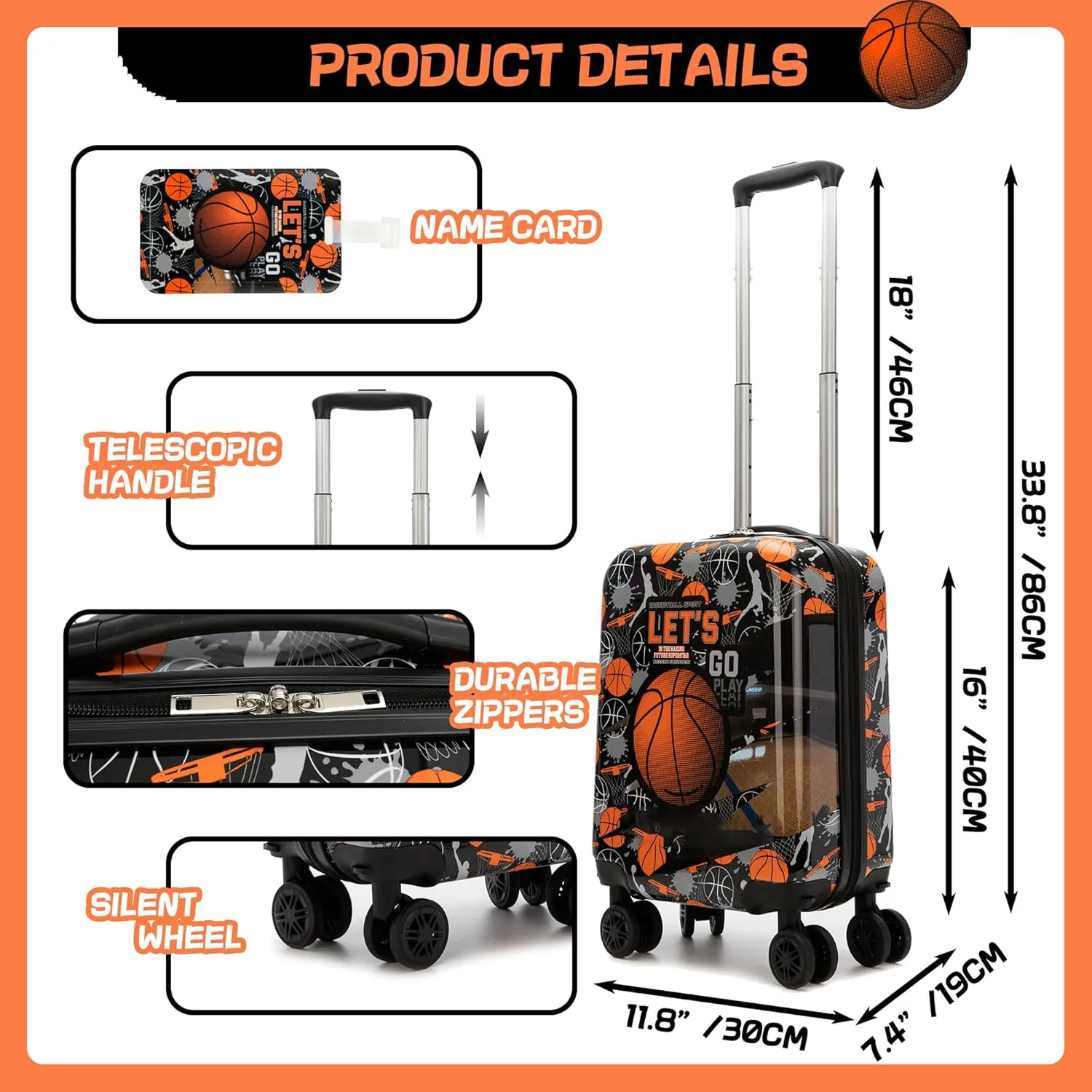 Kid's Luggage Set 3 Piece Suitcase Set 16" Hardside Luggage with Spinner Wheels Girls Boys Carry on Toddler Suitcase with Travel Duffle Bag Airline Approved