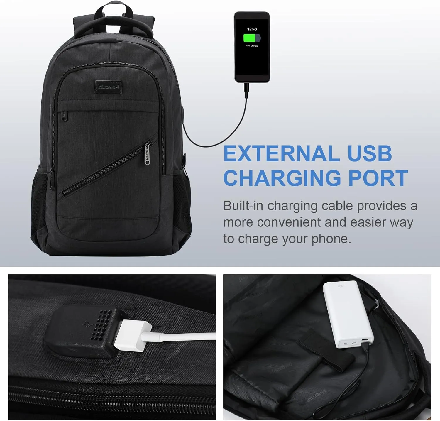 Laptop Backpack for Men, Anti Theft Backpack with USB Charging Port, 15.6 Inch Large Backpack for Travel Business (Black)