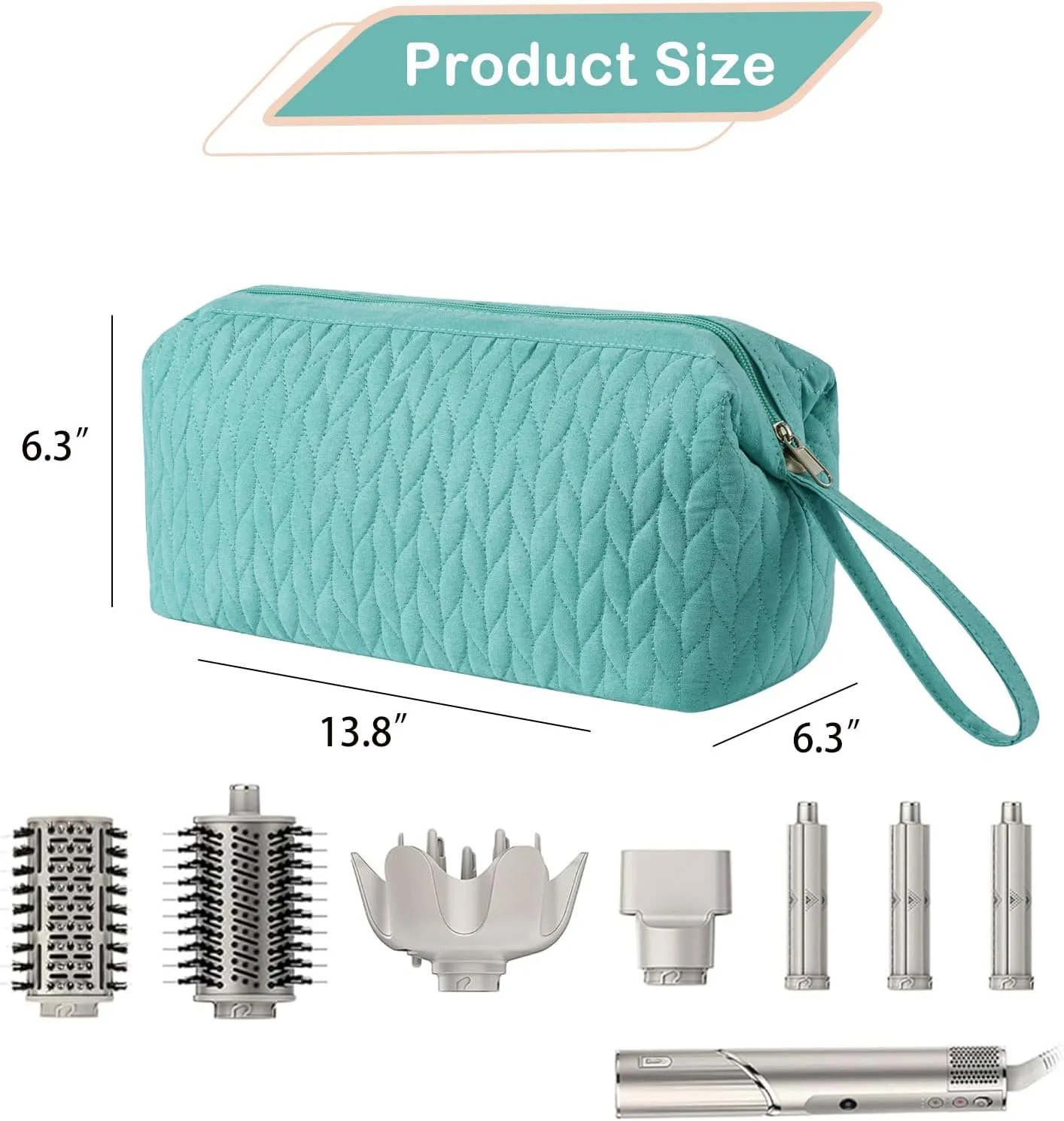 Large Quilted Cotton Portable Hair Tools Organizer Bag with Handle, Travel Hair Styling Accessories Storage Case for Flat Irons,Straightener,Curling Iron,Hair Dryer(Blue)