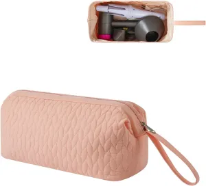 Large Quilted Cotton Portable Hair Tools Organizer Bag with Handle,Travel Hair Styling Accessories Storage Case for Flat Irons,Straightener,Curling Iron,Hair Dryer(Pink)