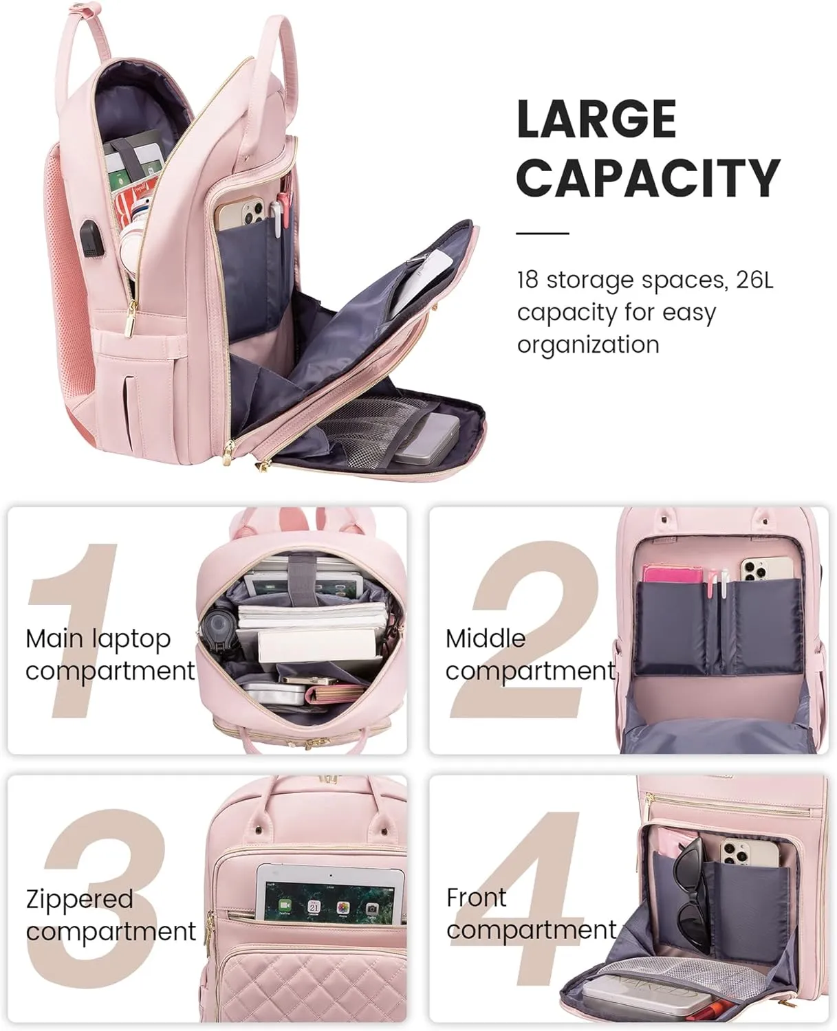 LOVEVOOK 15.6 Inch Laptop Backpack for Women Teacher Nurse Pink