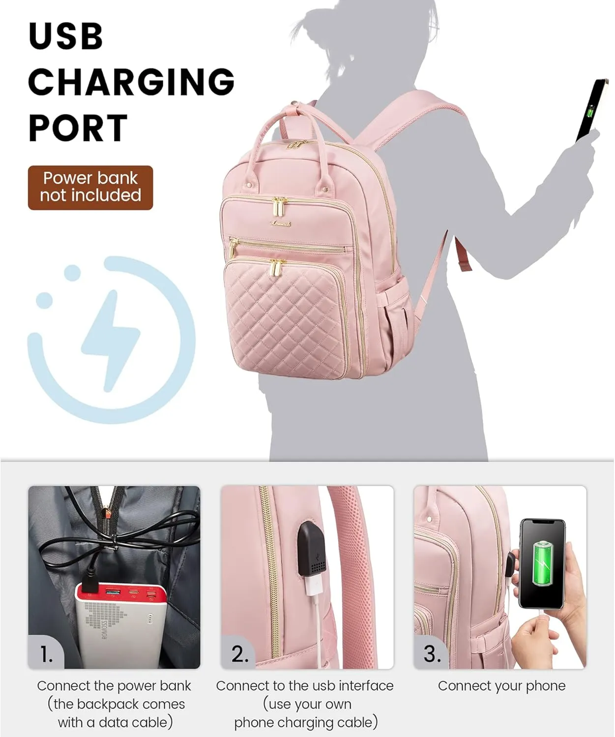 LOVEVOOK 15.6 Inch Laptop Backpack for Women Teacher Nurse Pink