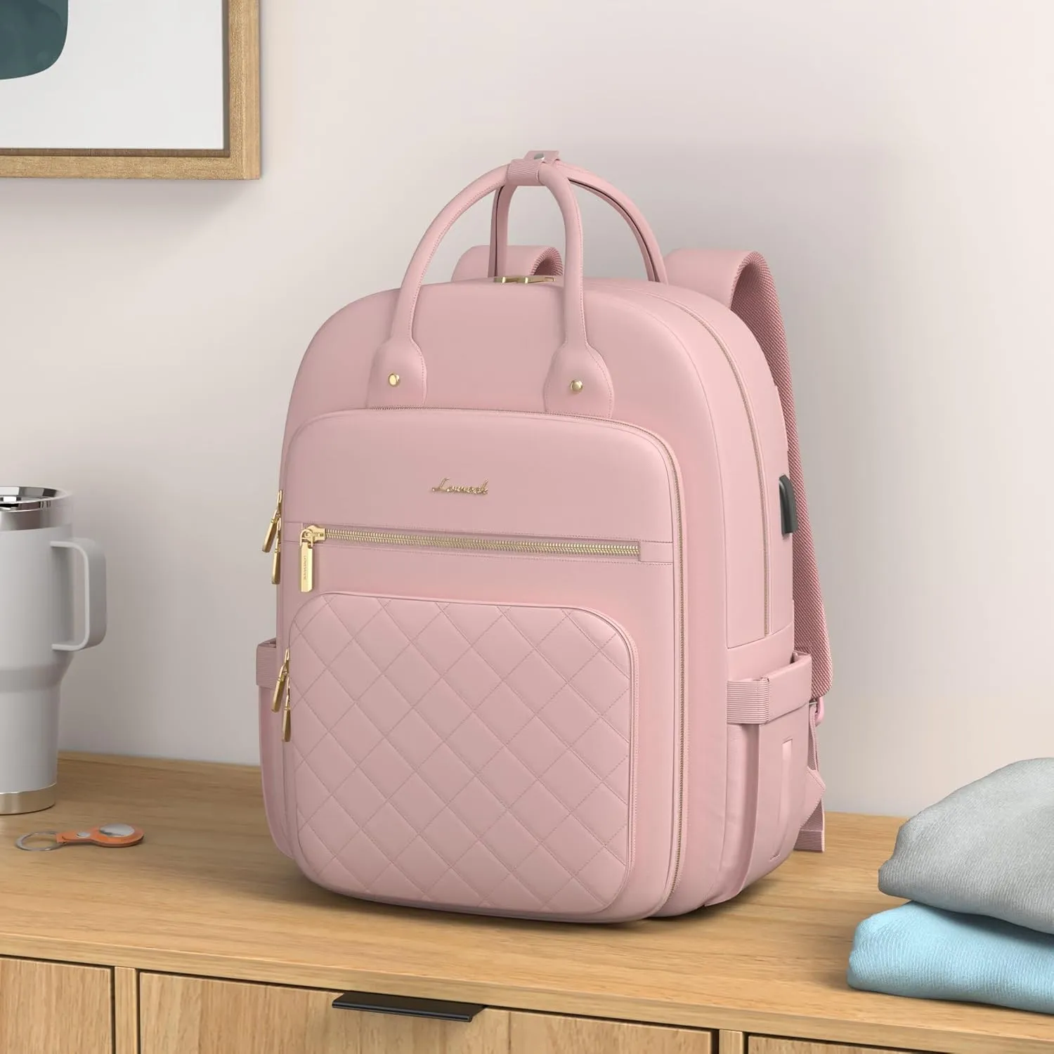 LOVEVOOK 15.6 Inch Laptop Backpack for Women Teacher Nurse Pink