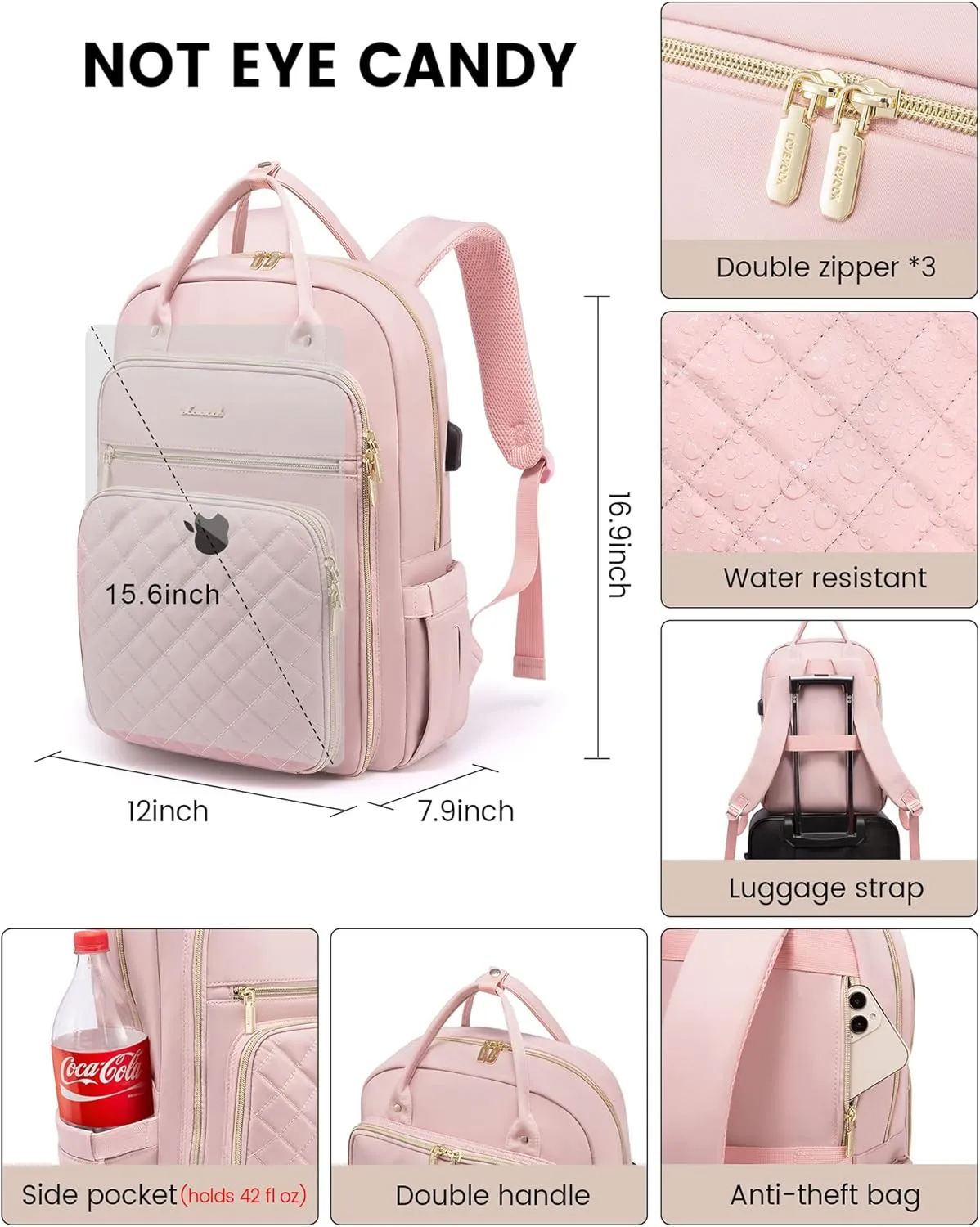 LOVEVOOK 15.6 Inch Laptop Backpack for Women Teacher Nurse Pink
