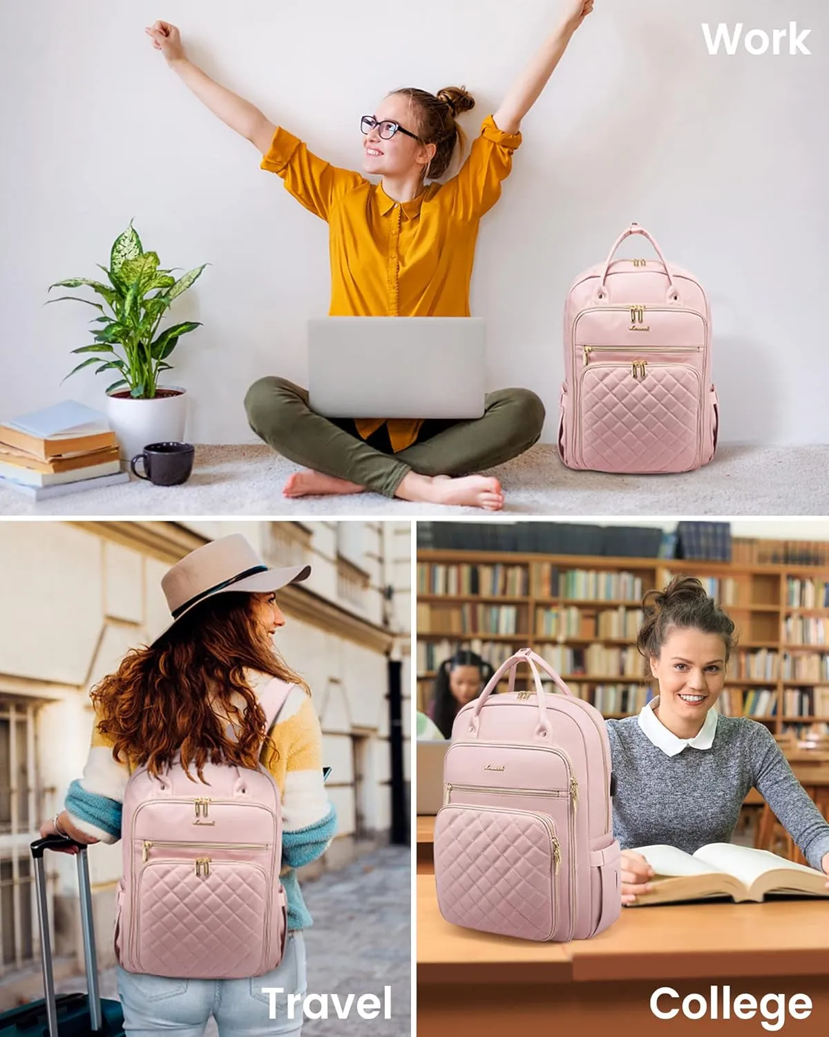 LOVEVOOK 15.6 Inch Laptop Backpack for Women Teacher Nurse Pink